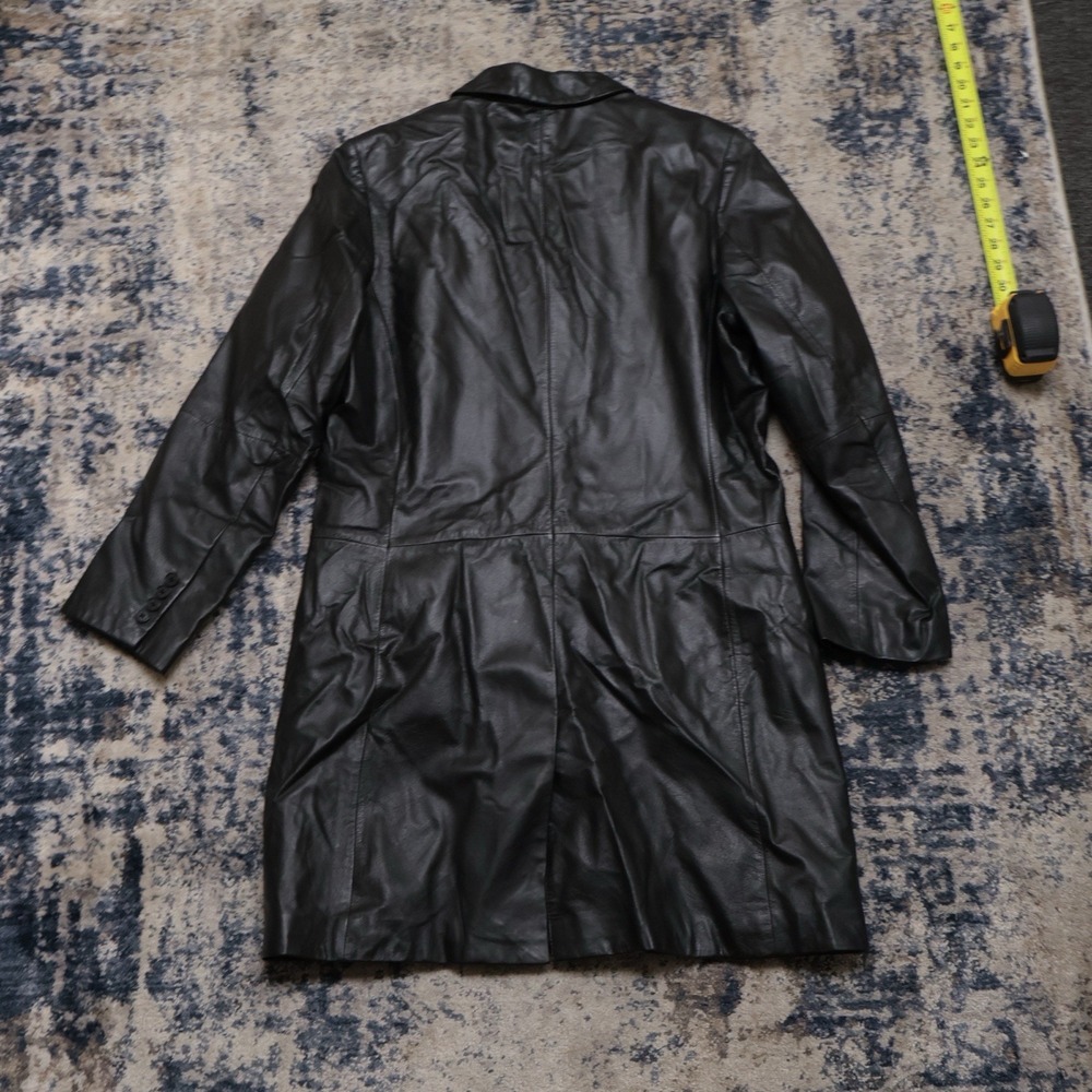 Vintage Lauren Ralph Lauren Black Leather Coat Jacket Womens L Trench Car Coat View 2